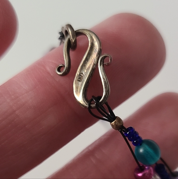 925 Vintage Butterfly Pottery Necklace Artisan Glass Beaded Purple Cats Eye Vtg - Picture 14 of 16